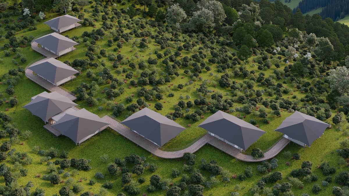 Laos windfarm with modular hybrid tents